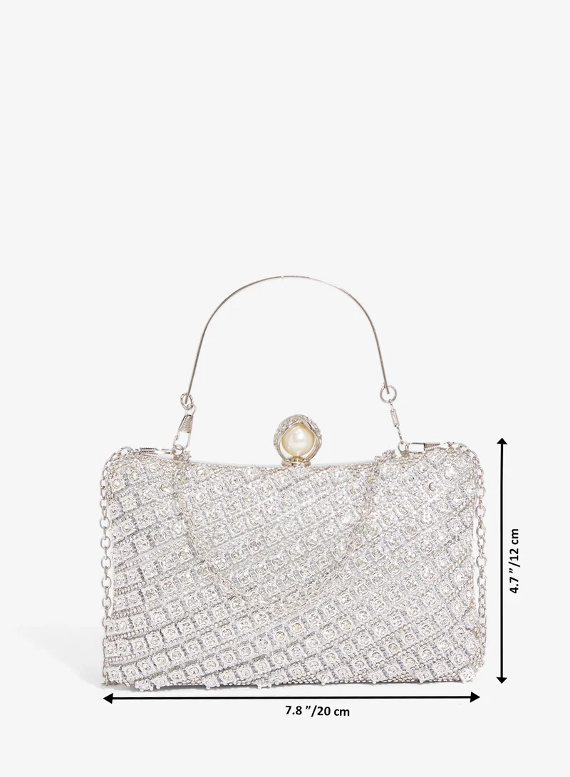 Khizana Silver Silver Top Handle Embellished Detailed Clutch for Women | Best Price UAE